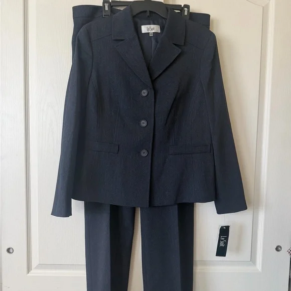 Le Suit Navy Blue Herringbone Two-piece Suit blazer and trousers New with tags - Picture 2 of 14